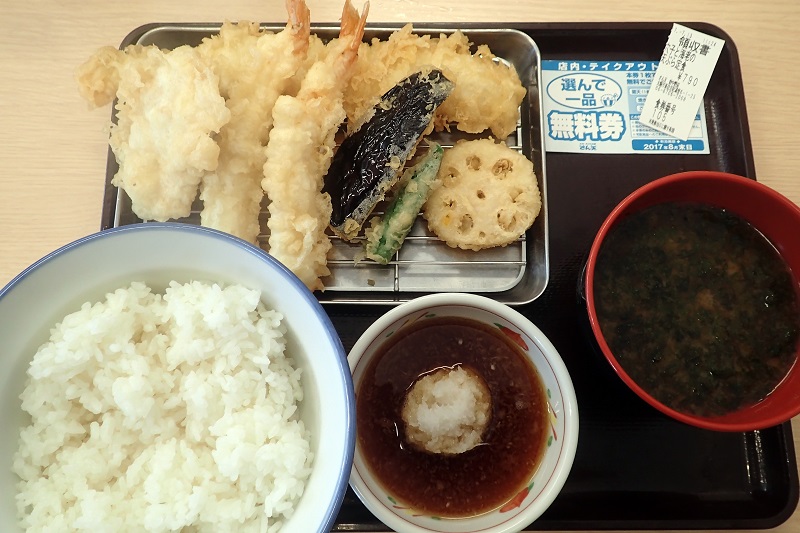 さん天の期間限定、真穴子と海老の夏天ぷら定食